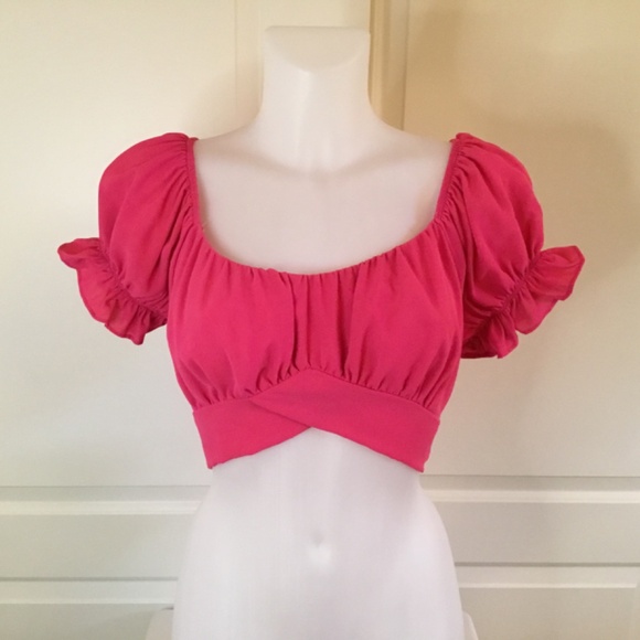Women’s Ruffle Short Sleeve Tie Up Back Crop Top - Picture 4 of 8